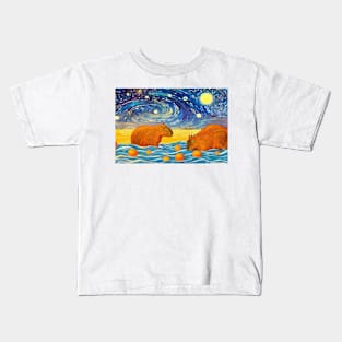 capybara Impressionism starry sky Kids T-Shirt